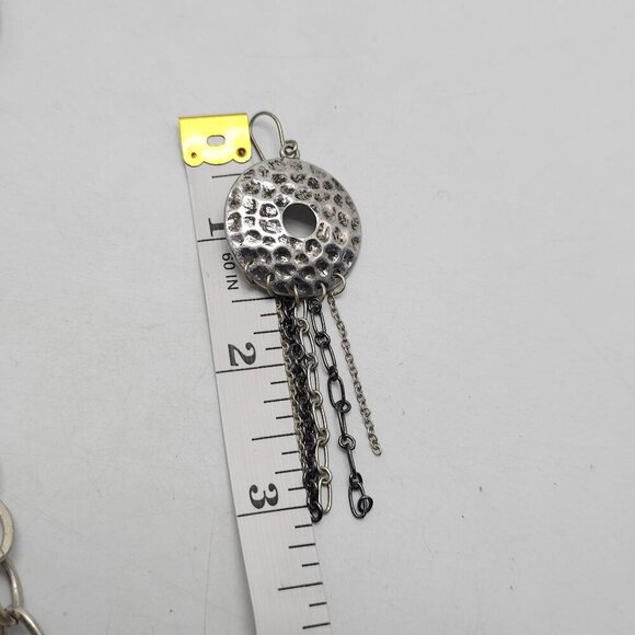 Hammered Silver Tone Necklace Earrings Set With Chain Tassels Laura Ashley - Picture 7 of 7